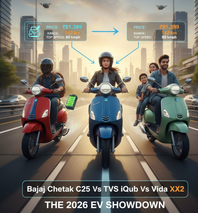 Bajaj Chetak C25 Vs TVS iQube Vs Vida VX2 
